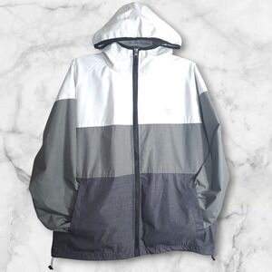 US Polo Assn Jacket Men's Medium Full Zip White‎ & Gray Hooded Logo Windbreaker